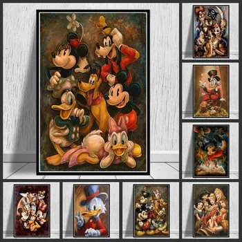 Disney Anime Platno Slikarstvo Mickey Mouse, Donald Princesa Tiskanje Plakatov Wall Art Slik, ki jih Otroci Soba Otrok Dekor Cuadros