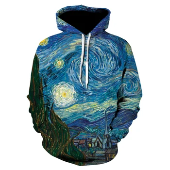 Vroče prodaje Plum blossom 3d Tiskanih Hoodies Retro hip hop Puloverju Van Gogh Oljna slika hoodie Novost Ulične Sweatshirts Plašč