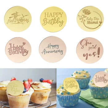 5PCS Srečen rojstni dan Cupcakes Pokrivalo Akril Nevesto, Poroko, Obletnico 5 cm Krog Torto Pokrivalo za Stranke Torto dekoracijo