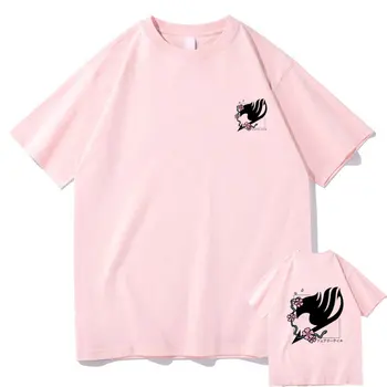 Japonski Anime FAIRY TAIL Češnje Cvetovi Grafika Print Tshirt Moški Ženske Prevelik Svoboden Bombaža, Kratek Rokav Tee Mens T-shirt