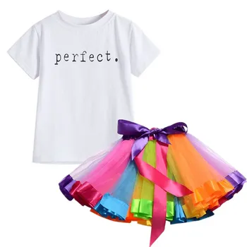Poletje Baby Dekleta Obleke, Kompleti Risanka T-shirt+Rainbow Tutu Krilo 2PCs Otroci Priložnostne Obleko za 3 4 5 6 7 8 Let Otroci Oblačila
