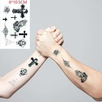 Nepremočljiva Začasni Tattoo Nalepke Križu Molil Jezus Stolp Body Art Flash Tatoo Ponaredek Tatoo za Ženske, Moške