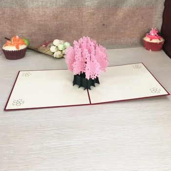 1pcs Laser Cut Kirigami 3D Pop UP Pozdrav & Darilne Kartice Krasen Češnje Cvetovi Ročno Ustvarjalne Hvala Kartic Dan Učiteljev