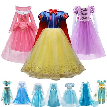 Dekleta Cosplay Kostum Princesa Obleko Otroci Sneguljčica Elsa Jasmina Rapunzel Aurora Pepeljuga Obleko Baby Dekle Kostum Za Noč Čarovnic