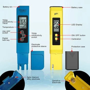 Digitalni LCD Ph Meter 3 v 1 Tester Kakovost Vode TDS Temperatura ES Meter za Pitno Vodo Čistosti Filter za Akvarij