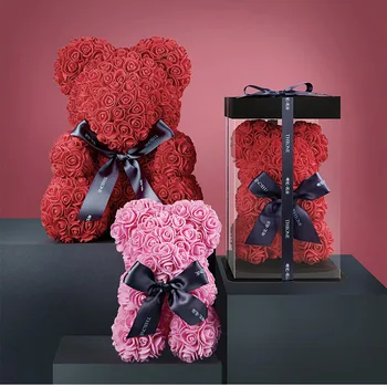 Umetni Rose Cvet Toplo Srce Objem Medved 25 cm, Valentinovo, Obletnico Poroke Darilo, Pe Pene Rose Cvet Nosi Darilo Polje