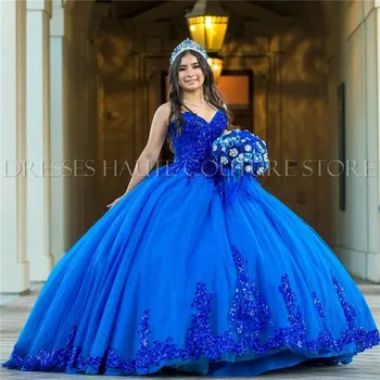 Royal Modra Princesa Quinceanera Obleke 2021 Sequins Aplicirano Beaded Ljubica Čipke-up Korzet Nazaj Maturantski Sweet 16 Obleko