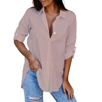 River Rokavi Ženske moda Barva V Vratu Dolg Rokav Vse Tekme Priložnostne Bluzo za Stranke vrhovi ženske 2021 Črna xxl urad obrabe