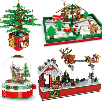 Božično Drevo Santa Claus Jelenov Zidarske Opeke Igrača Mesto Pozimi Hiši Model Določa Brickheadz Novo Leto Igrače Za Otroke Darila