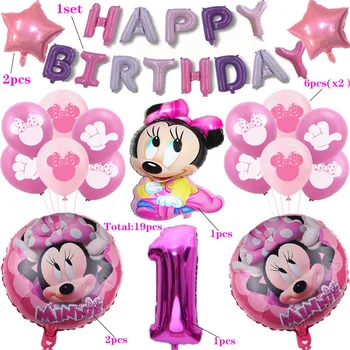 19pcs/veliko Disney Minnie Miško 32inch Število Rojstni dan Baloni Dekoracije Baby Tuš Otroci Stranka Minnie Balon Zraka Globos