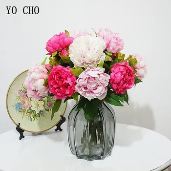 YO CHO pravi dotik rojstni dan Božični dekor umetne svile peony cvet 2 vodja rose poročna del dekoracijo listi cvet