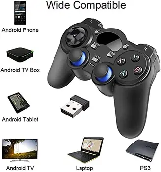 USB Brezžična Igralna Krmilnika Gamepad za PC/Prenosni Računalnik(Windows XP/7/8/10) & PS3 & Android in Pare - [Črna] (Black)