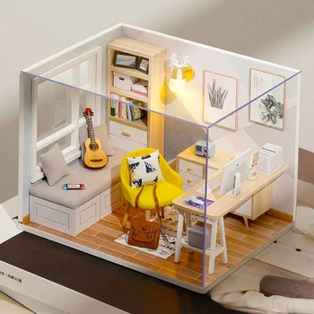 Lutka Hiša Pohištvo Diy Miniaturni 3D Lesene Miniaturas Lutke Igrače za Otroke Rojstni dan Darila QT07