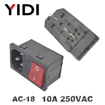 IEC320 C14 sesalne vtičnice priključek AC električno Vtičnico 250V rdeča svetilka rocker Stikalo 10A varovalka ženska rewirable napajalni priključek, vtič