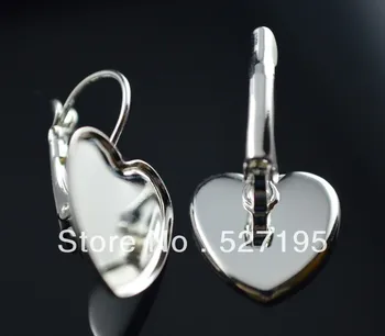 Visoka kakovost silver plated 15 mm Srce Chrysoprase Nastavitev Stud Leverback Kavljem Stud Earing prazne in znanja pladnji ploščo
