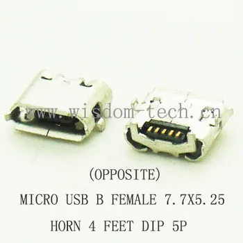 10pcs/veliko Mikro USB ženski B tip vtičnice priključek 7.7x5.25 rog 4feet DIP 5P RAVNO USTA (OPPOISITE)