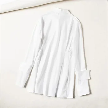2021 Novega Modela, Pomlad Poletje Obleko Ženske Dolge Signalne Rokavi znižuj Ovratnik Enotni-zapenjanje Belo Srajco, Obleko Ins Vroče Prodaje