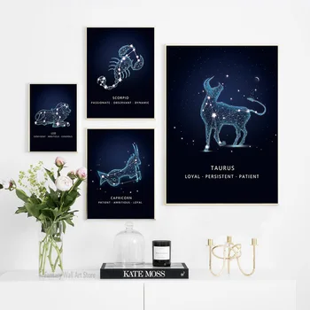 Minimalističen Dvanajst Constellation Živali Plakat Horoskop Vrtec Wall Art Platno, Tisk Nebesno Astrologija Prijavite Slikarstvo Doma Dekor