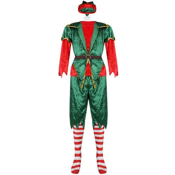 4/Kos Moški Ženske Božič Zeleni Škrat Božični Kostum Stranka, Cosplay Santa Helper Elf Par Obleko Božični Kostum