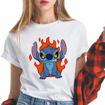 Vrh Ženskega Disney T-majice Risanka Lilo & Stitch Natisnjeni Priložnostne Svoboden Oversize korejskem Slogu 2021 Poletje Kratkimi Rokavi Ženske