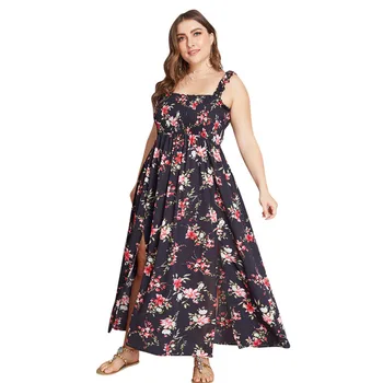 Velikosti Ženske Poletni Cvetlični Obleke Elastični Pas Razlila Camis Nabrano Obleko 2021 Priložnostne Moda Vestidos Mujer De