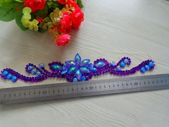 ZBROH 32*7 cm ročno izdelani kristalno obliži vijolično sew na Okrasnih aplicirano za vrh obleko, krilo pasu