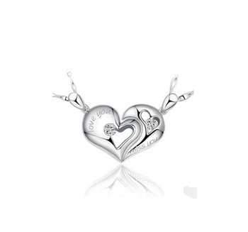 Ženske Darilo Koreja retro S925 Srebrni Kristali v obliki Srca Srce ogrlico poljub ljubezni obeski za pare brezplačna dostava