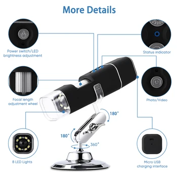 Brezžični Digitalni Mikroskop, Skybasic 50X, da 1000X WiFi Ročni Zoom Povečava Endoskop Fotoaparat Lupo 1080P FHD 2.0 MP