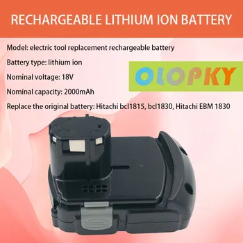 Batterie de remplacement Litij-18V, 2000mAh, Polnilna pour Hitachi BCL1815 BCL1830 EBM1830 DS18DL DH18DL