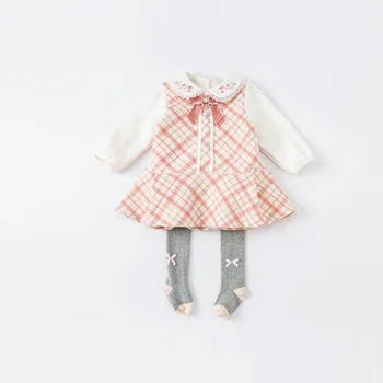 DBL19222 dave bella pozimi baby dekle srčkan lok kariran draped obleko otroci in modnih stranka obleko otroci dojenčka lolita obleko