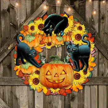 Dobrodošli Vrata Obešalnik Halloween Buče Mačka Lesena Vhodna Vrata Venec Dekor Visi Pozdravljeni Leseno Znamenje Plaketo Home Art Dekor