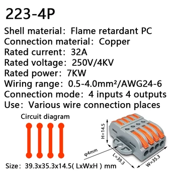 Žice, Priključki 222-413 415 Priklopa Kabel Conectors Hitro Univerzalno Ožičenje Kompaktne Vodniki Push-v Terminal Blok LED SPL-223
