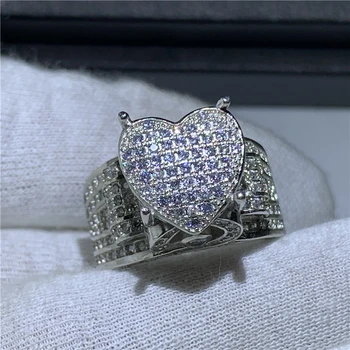 Vintage Srce oblika Obljuba Prstan Simulirani Diamond cz 925 Sterling Srebro Angažiranost, Poročni Bend, Obroči za ženske, moške Nakit