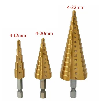 3-12 mm 4-12 mm 4-20 mm HSS Naravnost Groove Korak Drill Bit Nastavite Titanium obložene Lesa, Kovine Luknjo Rezalnik Jedro Drill Bit Set
