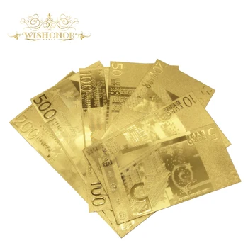 7pcs/Veliko Lepo Evropske Zlato Bankovec za 5 10 20 50 100 200 500 Evro Bankovcev v pozlačeni Ponaredek papirnati Denar Za Zbiranje