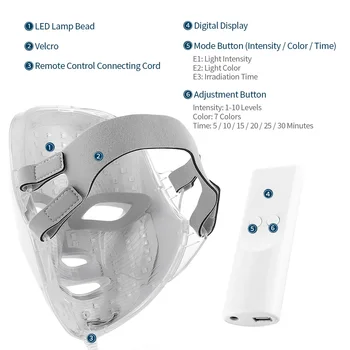 7 Barv LED Luči, Maska Obraza Terapija s Svetlobo Masko za Beljenje Vratu za nego Kože Orodje za Nadgradnjo Rechargale Brezžični Masko Lepoto Naprav