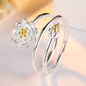 Lotus obroč 925 sterling srebrni nakit nakit prstan ženski odpiranje osebnost preprost lotus spirala obroč ženska ustvarjalne srebrna