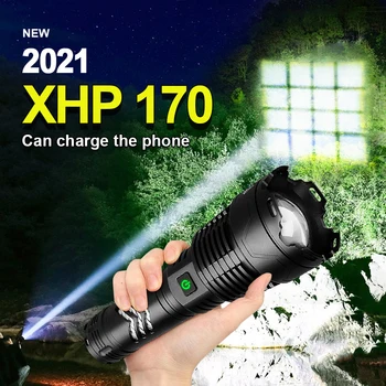 Super Svetla XHP170 Močna LED Svetilka baterijska Svetilka 18650 USB Polnjenje Baklo XHP90 Taktično Flash Svetlobe Visoko Moč Svetilke