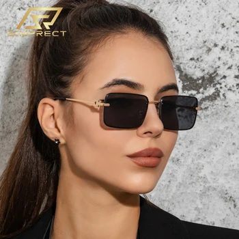 SIMPRECT Pravokotnik sončna Očala Ženske 2021 Luksuzne blagovne Znamke Oblikovalec Letnik Rimless sončna Očala Kvadratnih Gradient Odtenkih Za Ženske