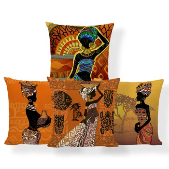 Afriške Etnične Ženska Blazine Pokrov Afriške Dekle Dekorativni Vzglavnik Perilo Barve Krpo Vrgel Blazino Kritje za Kavč Doma Dekor