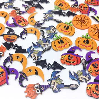 50Pcs Mešane Barve Halloween Leseni Gumbi 2 Luknje Lesenih Materialov za Otroke Scrapbooking DIY Obrti Lesene Šivanje Dekor Gumbi