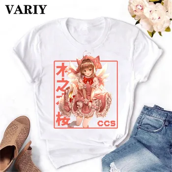 Srčkan Sakura Card Captor Magic Girl T Shirt Japonski Anime T-shirt Smešno Ženske Tshirt Harajuku Grafični Ulzzang Tees Elegantna Ženska