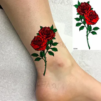 Barvne Rose Listi Začasne Tetovaže Za Ženske Odraslih Šopek Hummingbird Ponaredek Tatoo Nepremočljiva Body Art Slikarstvo Tatoos Decal