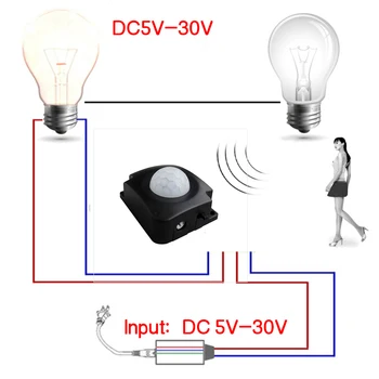 Samodejni Vklop/Izklop Nastavljiv DC 12V 24V LED PIR Infrardeči Senzor Gibanja Detektor Stikalo S Kablom / Vodja za LED Trak Svetlobe Kabinet