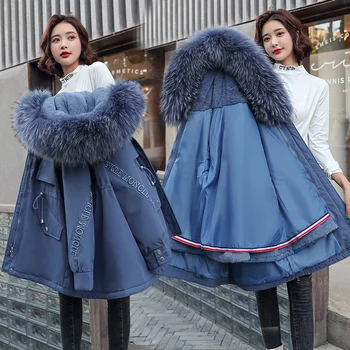 Nova zimska jakna big krzno ovratnik ženske jakna parka plašč je ena plast tri obrabe plus žamet debel plašč ženske dolg plašč jakna XL