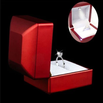 Luksuzni Češnja poljski Diamant Nakit Prstan Polje z LED Luči Posla Poroko