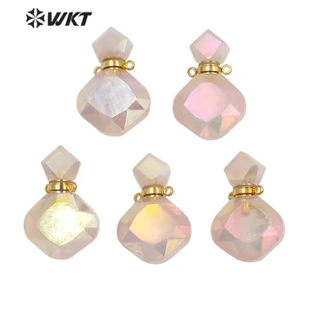WT-P1675 Izključno Najnovejši modni gold Aura Rose quartzs obesek lady flash svetlo naravno roza kamen stekleničke parfuma obesek