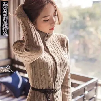 OHCLOTHING 2021 južnokorejski žensk nov zimski plašč twist dolgo cardigan pleteni pulover obleke zgosti v zimskem času