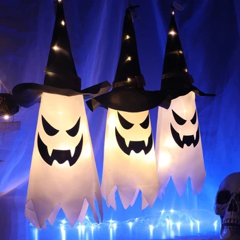 Halloween Dekoracijo LED Utripajoča Luč Gypsophila Duha Festival Obleko Gor Žareče Čarovnik Duha Klobuk Lučka Dekor Visi Svetilka