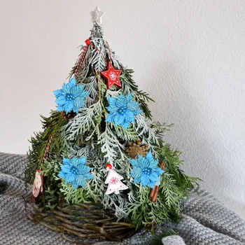 Christmas Tree Okraski Potaknjenci Umetne Rože, ki Visi Božič Modro Krpo Enostavno In Velikodušno Načrtovanje Poroke Počitnice 22 cm